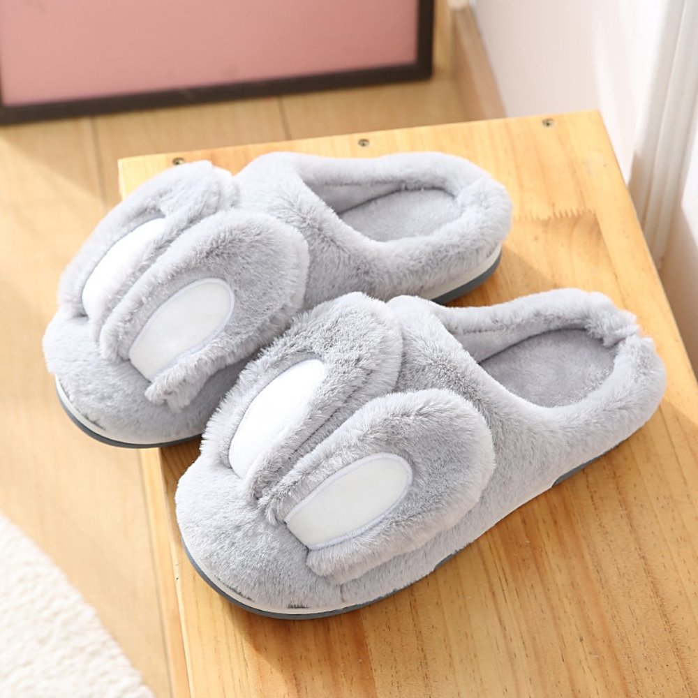 Plush Gray Faux Fur Bunny Slippers